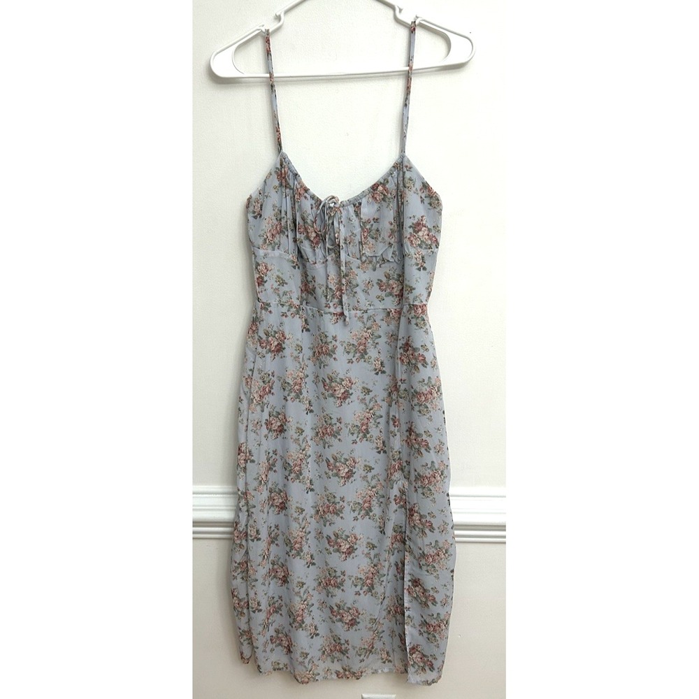 Windsor Garden of Roses Midi Dress Sz S Ruched Bust Spaghetti Strap Side Slit